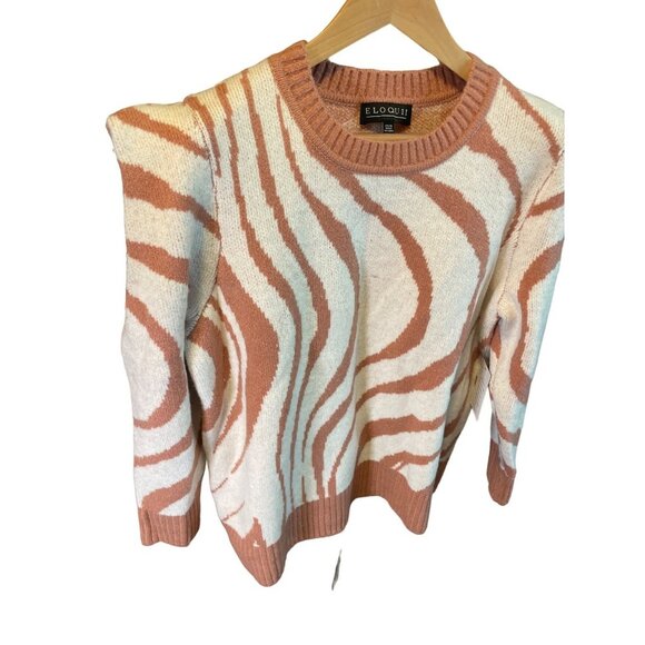 Eloquii NWT Brown White Squared Shoulder Crew Neck Pullover Sweater Sz 14 - Picture 3 of 12